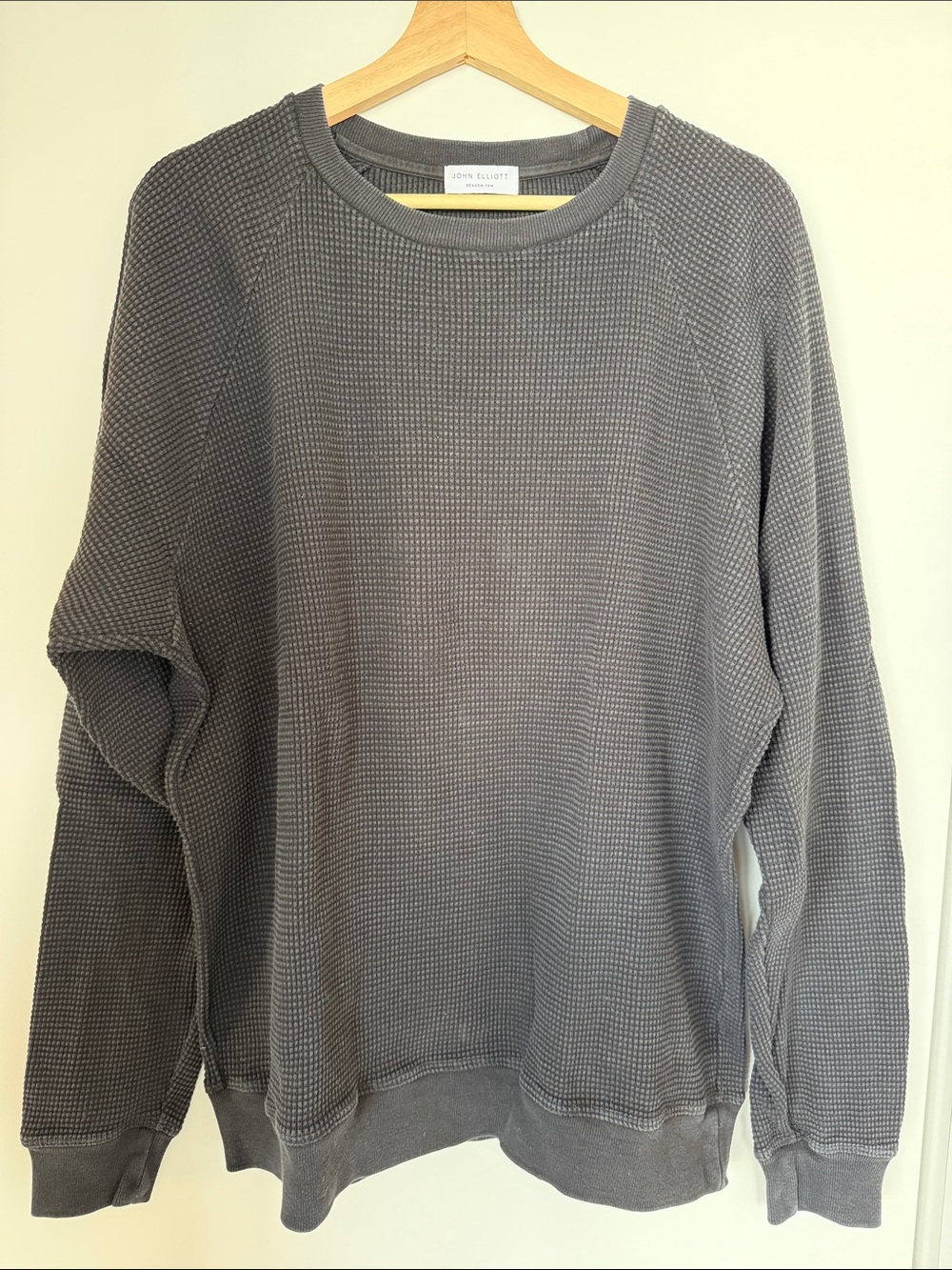 John Elliott black Waffle Knit Crewneck Sweater